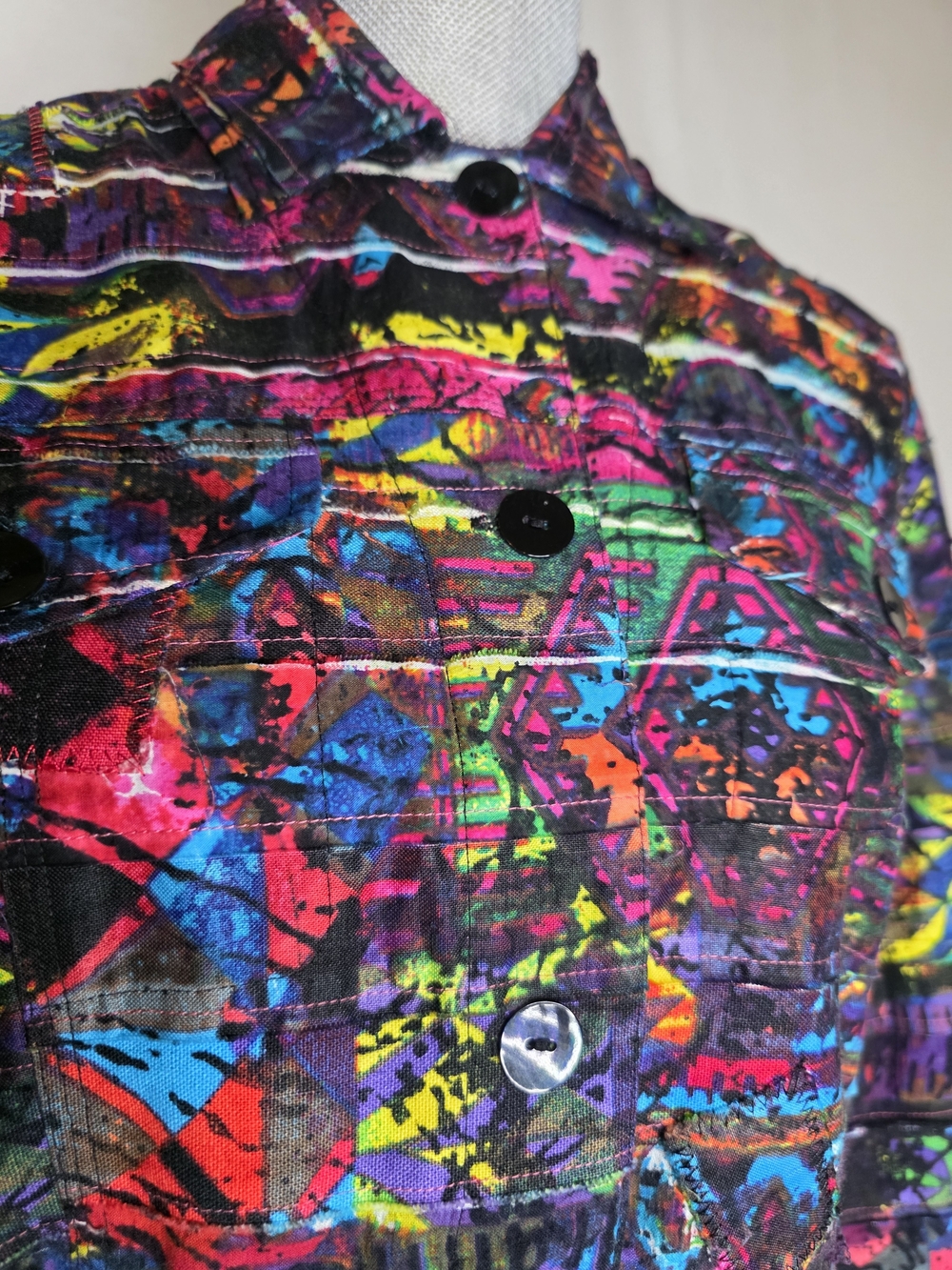Chico's VINTAGE Black Neon Abstract Patchwork Jacket. Rare Find - Picture 2 of 8
